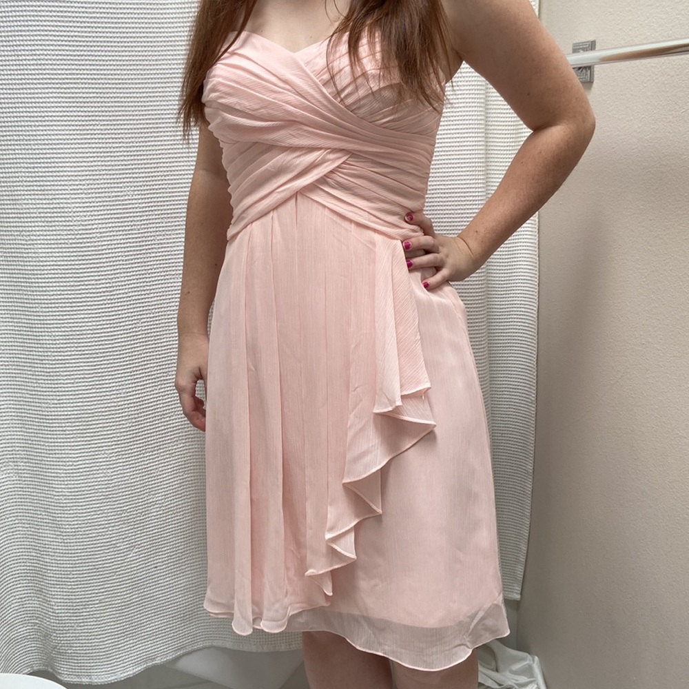 Womenās NWT Davidās Bridal pink āpetal coloredā strapless dress. Size 4. - Picture 3 of 16